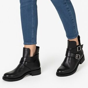 Oker Ankle Boots Double Silver Buckle Biker Booties Military Goth H1.5” BLK 10